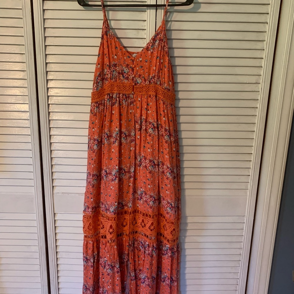 White Birch Vibrant Coral Floral Maxi Dress